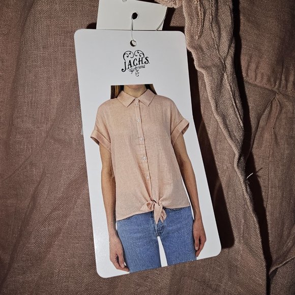 Jachs Girlfriend Linen Blend Tie-front Shirt - Picture 3 of 4